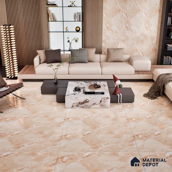 Marble Onyx Wall & Floor Tile TL 07132 Peach Pink 4 ft x 2 ft Glossy Finish Vitrified Tile - 9 mm | 3 Random Designs | Suitable For Living Room, Bedroom, Dining