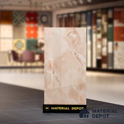 Marble Onyx Wall & Floor Tile TL 07132 Peach Pink 4 ft x 2 ft Glossy Finish Vitrified Tile - 9 mm | 3 Random Designs | Suitable For Living Room, Bedroom, Dining