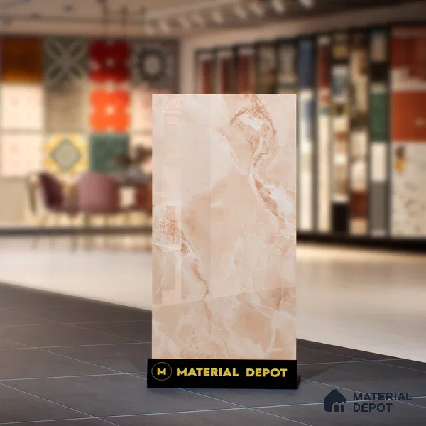 Marble Onyx Wall & Floor Tile TL 07132 Peach Pink 4 ft x 2 ft Glossy Finish Vitrified Tile - 9 mm | 3 Random Designs | Suitable For Living Room, Bedroom, Dining