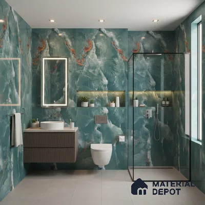 Marble Floor & Wall Tile TL 07133 Ozone Smeraldo 4 ft x 2 ft Glossy Finish Vitrified Tile - 9 mm | 3 Random Design | Suitable For living Room, Bedroom, Bathroom | Random Designs