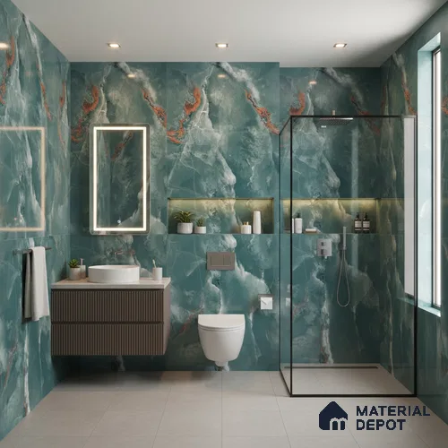 Marble Floor & Wall Tile TL 07133 Ozone Smeraldo 4 ft x 2 ft Glossy Finish Vitrified Tile - 9 mm | 3 Random Design | Suitable For living Room, Bedroom, Bathroom | Random Designs