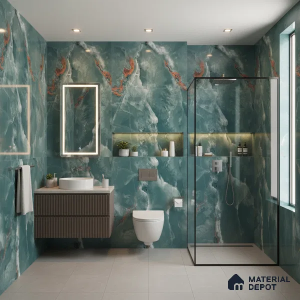 Marble Floor & Wall Tile TL 07133 Ozone Smeraldo 4 ft x 2 ft Glossy Finish Vitrified Tile - 9 mm | 3 Random Design | Suitable For living Room, Bedroom, Bathroom | Random Designs