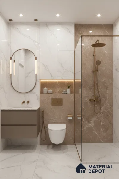 Marble Floor & Wall Tile TL 07134 Evora Natural 4 ft x 2 ft Glossy Finish Vitrified Tile - 9 mm | 3 Random Design | Suitable For living Room, Bedroom, Bathroom (Sample)