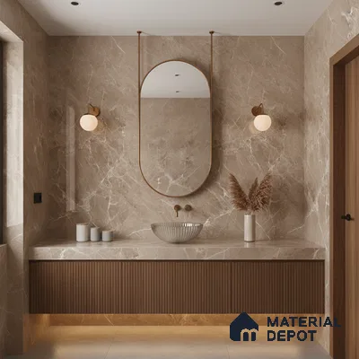 Marble Floor & Wall Tile TL 07134 Evora Natural 4 ft x 2 ft Glossy Finish Vitrified Tile - 9 mm | 3 Random Design | Suitable For living Room, Bedroom, Bathroom (Sample)