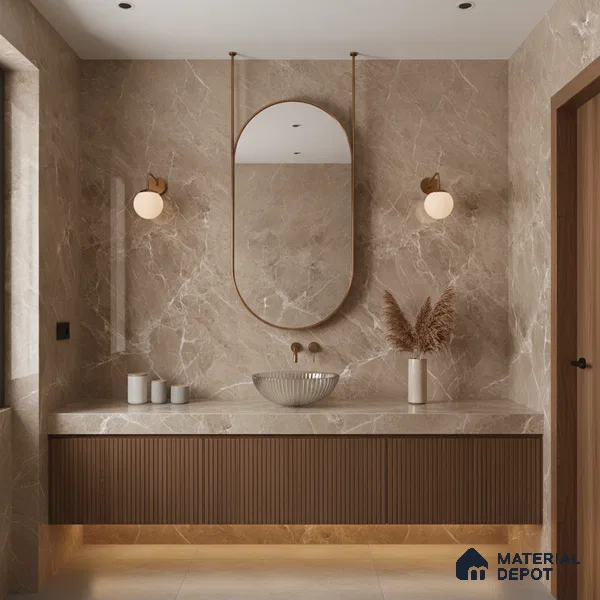 Marble Floor & Wall Tile TL 07134 Evora Natural 4 ft x 2 ft Glossy Finish Vitrified Tile - 9 mm | 3 Random Design | Suitable For living Room, Bedroom, Bathroom (Sample)