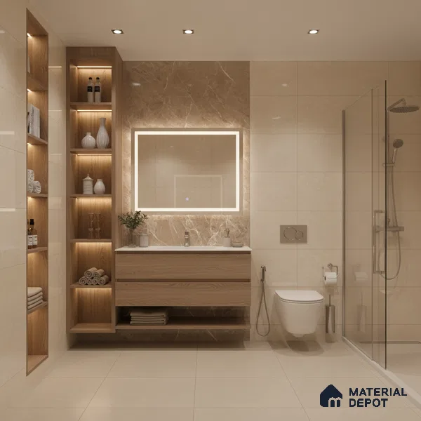Marble Floor & Wall Tile TL 07134 Evora Natural 4 ft x 2 ft Glossy Finish Vitrified Tile - 9 mm | 3 Random Design | Suitable For living Room, Bedroom, Bathroom (Sample)