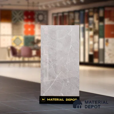 Marble Tundra Grey Wall & Floor Tile TL 07135 Light Grey 4 ft x 2 ft Glossy Finish Vitrified Tile - 9 mm | 3 Random Designs | Suitable For Living Room, Bedroom, Dining