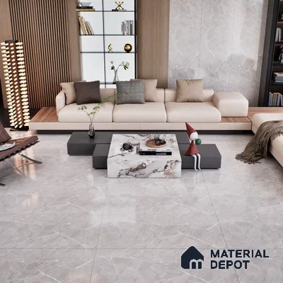 Marble Tundra Grey Wall & Floor Tile TL 07135 Light Grey 4 ft x 2 ft Glossy Finish Vitrified Tile - 9 mm | 3 Random Designs | Suitable For Living Room, Bedroom, Dining