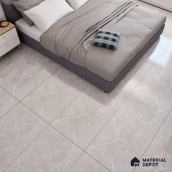 Marble Tundra Grey Wall & Floor Tile TL 07135 Light Grey 4 ft x 2 ft Glossy Finish Vitrified Tile - 9 mm | 3 Random Designs | Suitable For Living Room, Bedroom, Dining