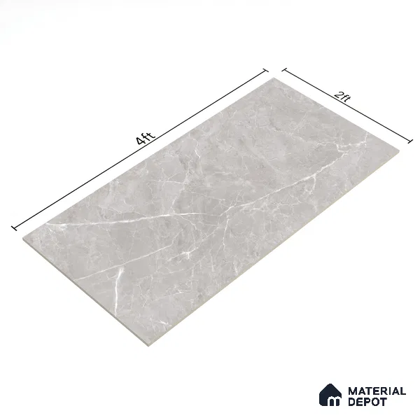 Marble Tundra Grey Wall & Floor Tile TL 07135 Light Grey 4 ft x 2 ft Glossy Finish Vitrified Tile - 9 mm | 3 Random Designs | Suitable For Living Room, Bedroom, Dining