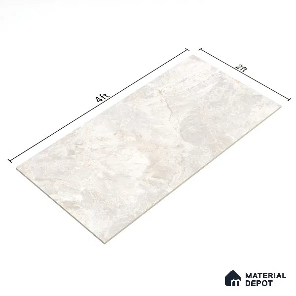 Marble Tundra Grey Wall & Floor Tile TL 07136 Light Grey 4 ft x 2 ft Glossy Finish Vitrified Tile - 9 mm | 3 Random Designs | Suitable For Living Room, Bedroom, Dining
