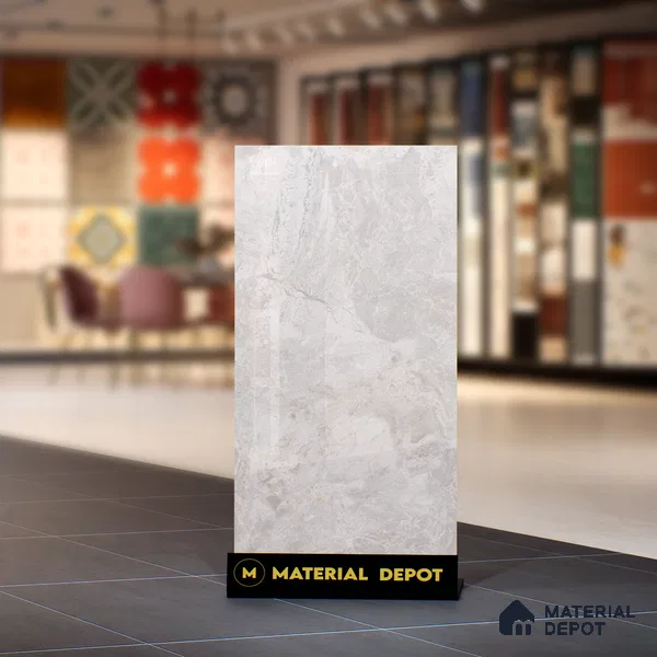 Marble Tundra Grey Wall & Floor Tile TL 07136 Light Grey 4 ft x 2 ft Glossy Finish Vitrified Tile - 9 mm | 3 Random Designs | Suitable For Living Room, Bedroom, Dining