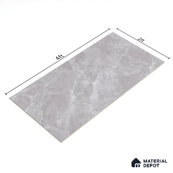 Marble Tundra Grey Wall & Floor Tile TL 07138 Light Grey 4 ft x 2 ft Glossy Finish Vitrified Tile - 9 mm | 4 Random Designs | Suitable For Living Room, Bedroom, Dining
