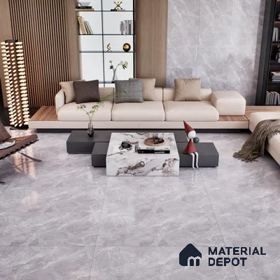 Marble Tundra Grey Wall & Floor Tile TL 07138 Light Grey 4 ft x 2 ft Glossy Finish Vitrified Tile - 9 mm | 4 Random Designs | Suitable For Living Room, Bedroom, Dining