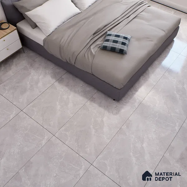 Marble Tundra Grey Wall & Floor Tile TL 07138 Light Grey 4 ft x 2 ft Glossy Finish Vitrified Tile - 9 mm | 4 Random Designs | Suitable For Living Room, Bedroom, Dining