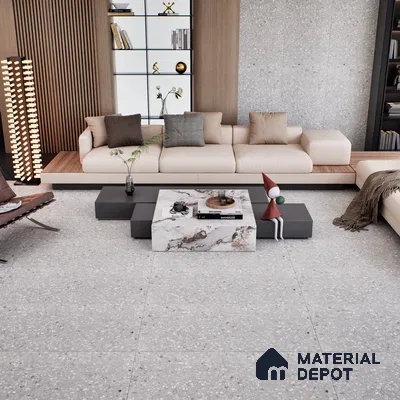 Terrazzo Floor & Wall Tile TL 07140 Arizon Grey 4 ft x 2 ft Matte Finish Vitrified Tile - 9 mm | 4 Random Design | Suitable For living Room, Bedroom, Bathroom | Random Designs