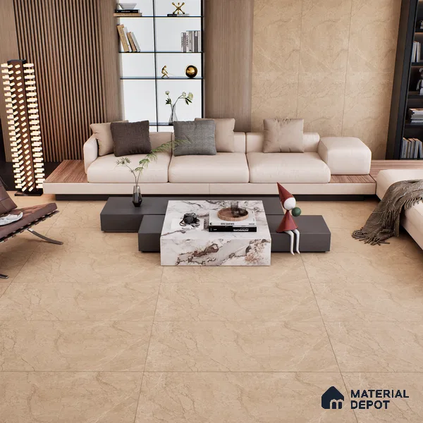 Marble Crema Marfil Wall & Floor Tile TL 07141 Taupe Beige 4 ft x 2 ft Matte Finish Vitrified Tile - 9 mm | 4 Random Designs | Suitable For Living Room, Bedroom, Kitchen