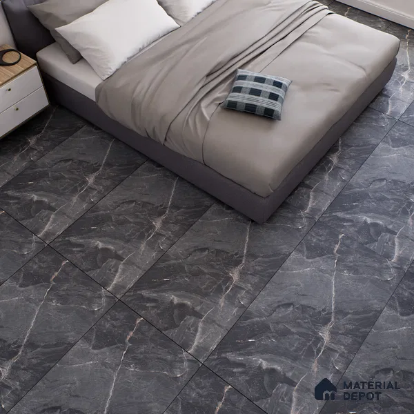 Marble Fior di Bosco Wall & Floor Tile TL 07154 Slate Grey 4 ft x 2 ft Matte Finish Vitrified Tile - 9 mm | 4 Random Designs | Suitable For Living Room, Bedroom, Kitchen