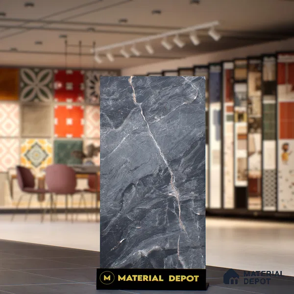 Marble Fior di Bosco Wall & Floor Tile TL 07154 Slate Grey 4 ft x 2 ft Matte Finish Vitrified Tile - 9 mm | 4 Random Designs | Suitable For Living Room, Bedroom, Kitchen
