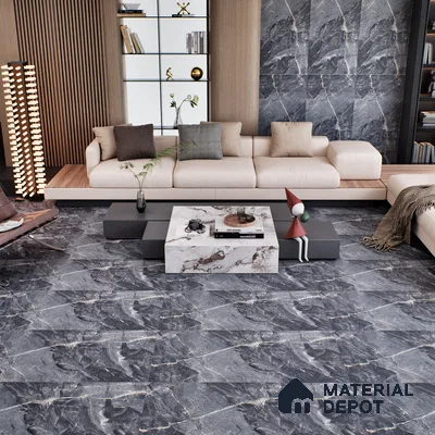 Marble Fior di Bosco Wall & Floor Tile TL 07154 Slate Grey 4 ft x 2 ft Matte Finish Vitrified Tile - 9 mm | 4 Random Designs | Suitable For Living Room, Bedroom, Kitchen