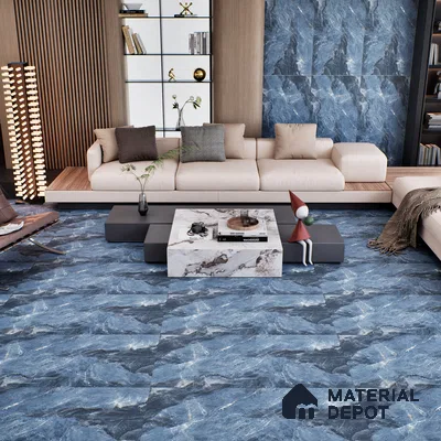 Marble Bardiglio Wall & Floor Tile TL 07155 Steel Blue 4 ft x 2 ft Matte Finish Vitrified Tile - 9 mm | 4 Random Designs | Suitable For Living Room, Bedroom, Kitchen