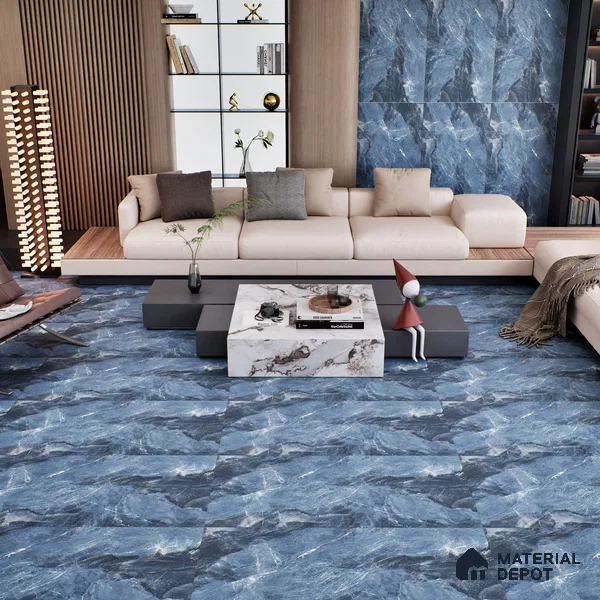 Marble Bardiglio Wall & Floor Tile TL 07155 Steel Blue 4 ft x 2 ft Matte Finish Vitrified Tile - 9 mm | 4 Random Designs | Suitable For Living Room, Bedroom, Kitchen