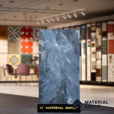 Marble Bardiglio Wall & Floor Tile TL 07155 Steel Blue 4 ft x 2 ft Matte Finish Vitrified Tile - 9 mm | 4 Random Designs | Suitable For Living Room, Bedroom, Kitchen