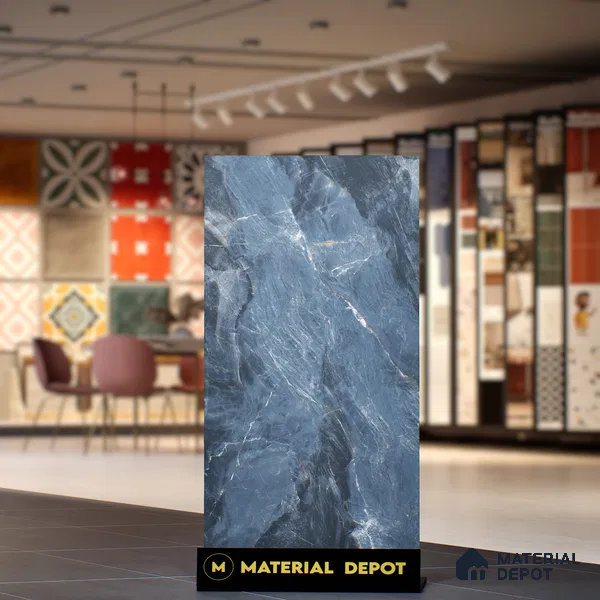 Marble Bardiglio Wall & Floor Tile TL 07155 Steel Blue 4 ft x 2 ft Matte Finish Vitrified Tile - 9 mm | 4 Random Designs | Suitable For Living Room, Bedroom, Kitchen
