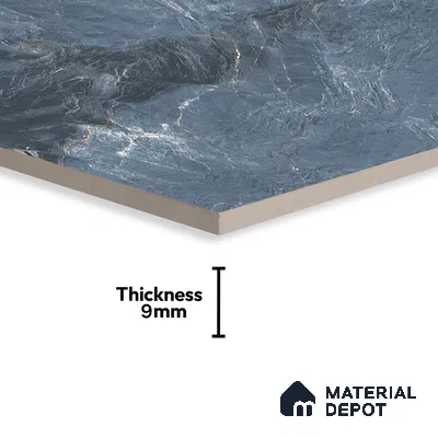 Marble Bardiglio Wall & Floor Tile TL 07155 Steel Blue 4 ft x 2 ft Matte Finish Vitrified Tile - 9 mm | 4 Random Designs | Suitable For Living Room, Bedroom, Kitchen