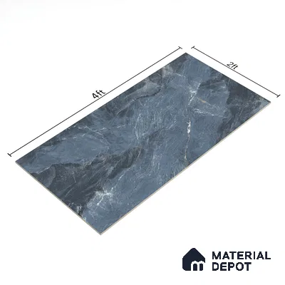 Marble Bardiglio Wall & Floor Tile TL 07155 Steel Blue 4 ft x 2 ft Matte Finish Vitrified Tile - 9 mm | 4 Random Designs | Suitable For Living Room, Bedroom, Kitchen