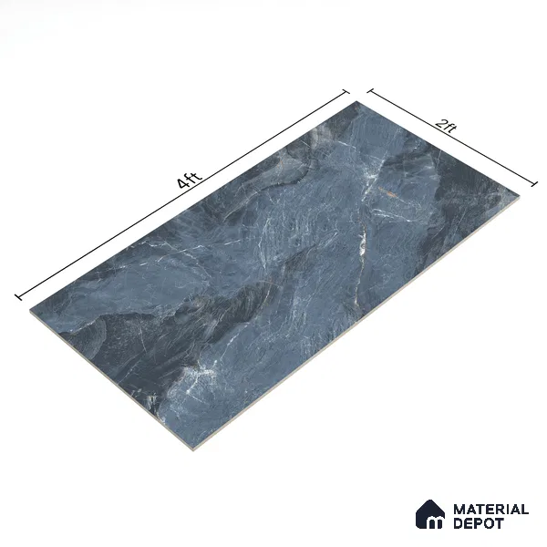 Marble Bardiglio Wall & Floor Tile TL 07155 Steel Blue 4 ft x 2 ft Matte Finish Vitrified Tile - 9 mm | 4 Random Designs | Suitable For Living Room, Bedroom, Kitchen