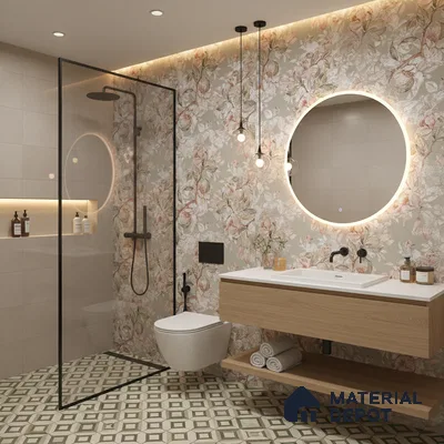 Floral Wall Tile TL 07156 Evolution Pista Decor 4 ft x 2 ft Matte Finish Vitrified Tile - 9 mm | 4 Random Design | Suitable For Living Room, Bedroom, Bathroom (Sample)