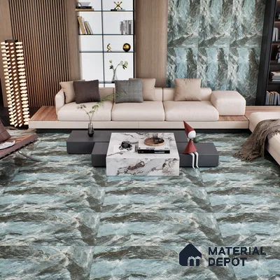 Marble Onyx Wall & Floor Tile TL 07157 Dusty Teal 4 ft x 2 ft Matte Finish Vitrified Tile - 9 mm | 4 Random Designs | Suitable For Living Room, Bedroom, Kitchen