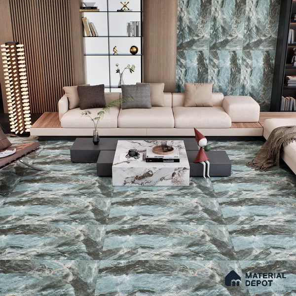 Marble Onyx Wall & Floor Tile TL 07157 Dusty Teal 4 ft x 2 ft Matte Finish Vitrified Tile - 9 mm | 4 Random Designs | Suitable For Living Room, Bedroom, Kitchen