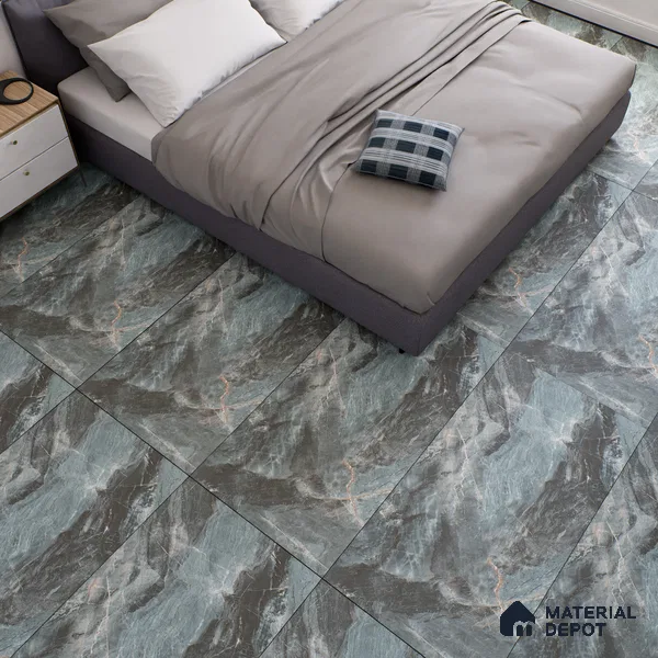 Marble Onyx Wall & Floor Tile TL 07157 Dusty Teal 4 ft x 2 ft Matte Finish Vitrified Tile - 9 mm | 4 Random Designs | Suitable For Living Room, Bedroom, Kitchen