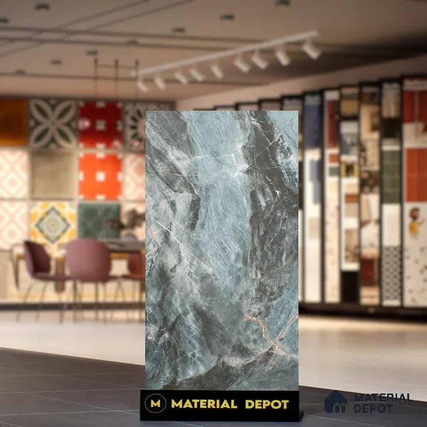 Marble Onyx Wall & Floor Tile TL 07157 Dusty Teal 4 ft x 2 ft Matte Finish Vitrified Tile - 9 mm | 4 Random Designs | Suitable For Living Room, Bedroom, Kitchen