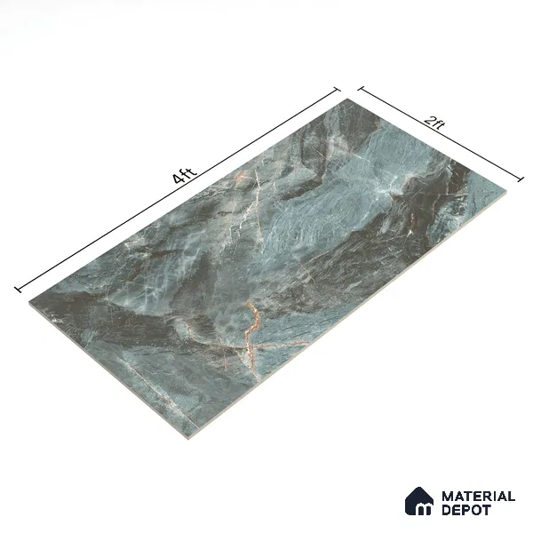Marble Onyx Wall & Floor Tile TL 07157 Dusty Teal 4 ft x 2 ft Matte Finish Vitrified Tile - 9 mm | 4 Random Designs | Suitable For Living Room, Bedroom, Kitchen