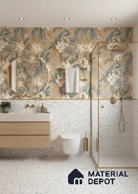 Floral Wall Tile TL 07159 Malaga Sand Decor 4 ft x 2 ft Matte Finish Vitrified Tile - 9 mm | 4 Random Design | Suitable for Bathroom, Accent/Feature Wall, Foyer