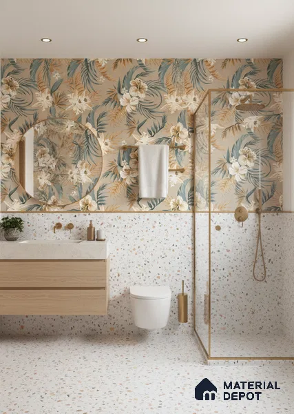 Floral Wall Tile TL 07159 Malaga Sand Decor 4 ft x 2 ft Matte Finish Vitrified Tile - 9 mm | 4 Random Design | Suitable for Bathroom, Accent/Feature Wall, Foyer