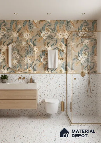Floral Wall Tile TL 07159 Malaga Sand Decor 4 ft x 2 ft Matte Finish Vitrified Tile - 9 mm | 4 Random Design | Suitable for Bathroom, Accent/Feature Wall, Foyer