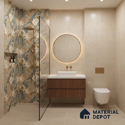 Floral Wall Tile TL 07159 Malaga Sand Decor 4 ft x 2 ft Matte Finish Vitrified Tile - 9 mm | 4 Random Design | Suitable for Bathroom, Accent/Feature Wall, Foyer