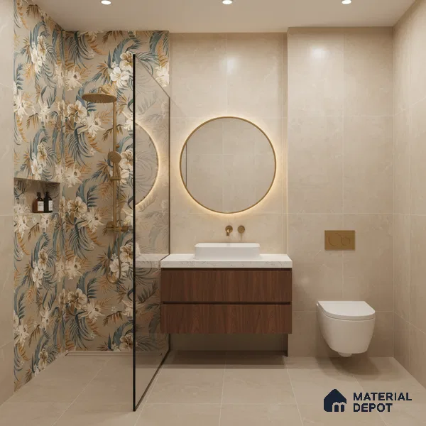 Floral Wall Tile TL 07159 Malaga Sand Decor 4 ft x 2 ft Matte Finish Vitrified Tile - 9 mm | 4 Random Design | Suitable for Bathroom, Accent/Feature Wall, Foyer