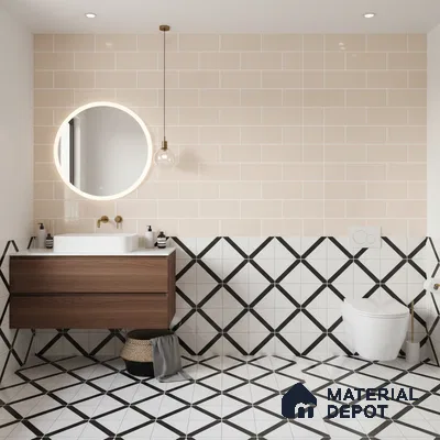 Faux Subway Wall Tile TL 07164 B R Mood Off White Brick HL 2 ft x 1 ft Ceramic Glossy Finish - 8 mm | Suitable for Kitchen, Bathroom & Balcony Walls | Please Expect a Slight Variation of Pattern