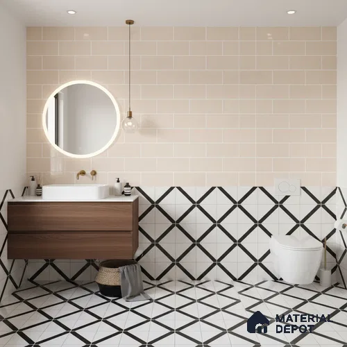 Faux Subway Wall Tile TL 07164 B R Mood Off White Brick HL 2 ft x 1 ft Ceramic Glossy Finish - 8 mm | Suitable for Kitchen, Bathroom, Dining Area | Please Expect a Slight Variation of Pattern