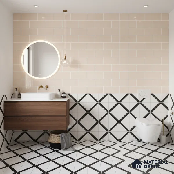 Faux Subway Wall Tile TL 07164 B R Mood Off White Brick HL 2 ft x 1 ft Ceramic Glossy Finish - 8 mm | Suitable for Kitchen, Bathroom & Balcony Walls | Please Expect a Slight Variation of Pattern