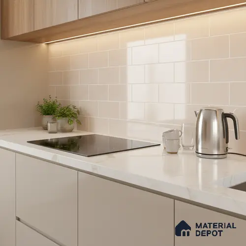 Faux Subway Wall Tile TL 07164 B R Mood Off White Brick HL 2 ft x 1 ft Ceramic Glossy Finish - 8 mm | Suitable for Kitchen, Bathroom & Balcony Walls | Please Expect a Slight Variation of Pattern