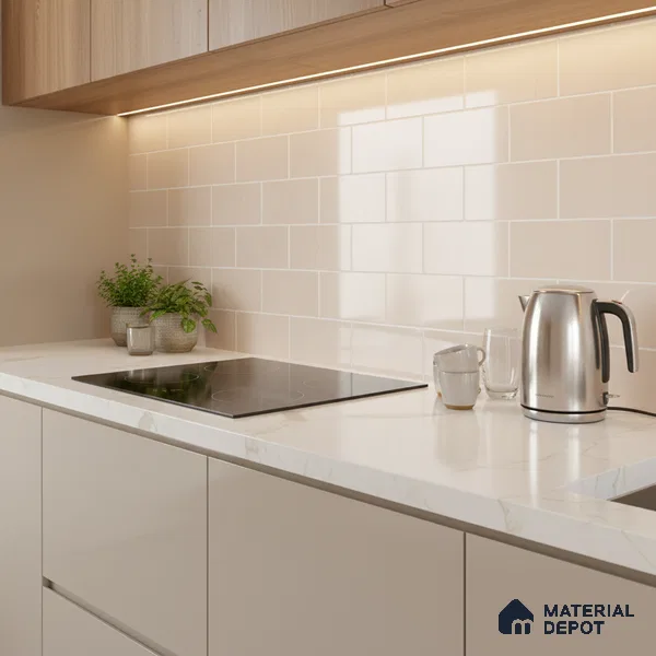 Faux Subway Wall Tile TL 07164 B R Mood Off White Brick HL 2 ft x 1 ft Ceramic Glossy Finish - 8 mm | Suitable for Kitchen, Bathroom & Balcony Walls | Please Expect a Slight Variation of Pattern