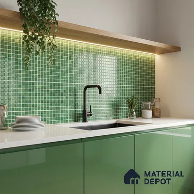 Mosaic Floor & Wall Tile TL 07168 Green 12 x 12 inch Glossy Finish Ceramic Tile - 9 mm