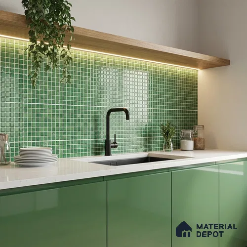 Mosaic Floor & Wall Tile TL 07168 Green 12 x 12 inch Glossy Finish Ceramic Tile - 9 mm