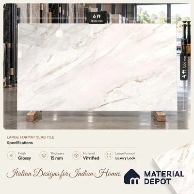 Endless Marble Floor & Wall Tile TL 07169 Champagne 6 ft x 4 ft Glossy Finish Vitrified Large Format Tile Tile - 15 mm | 3 random design | Suitable For Living Room, Bedroom, Bathroom | Adhesive and Spacers Must be Used During Installation